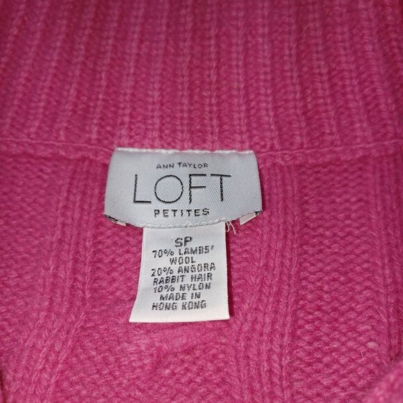 Loft Shawl Collar Cable Knit Cardigan Pink Wool Angora Small Petite Soft Girl - Picture 4 of 9